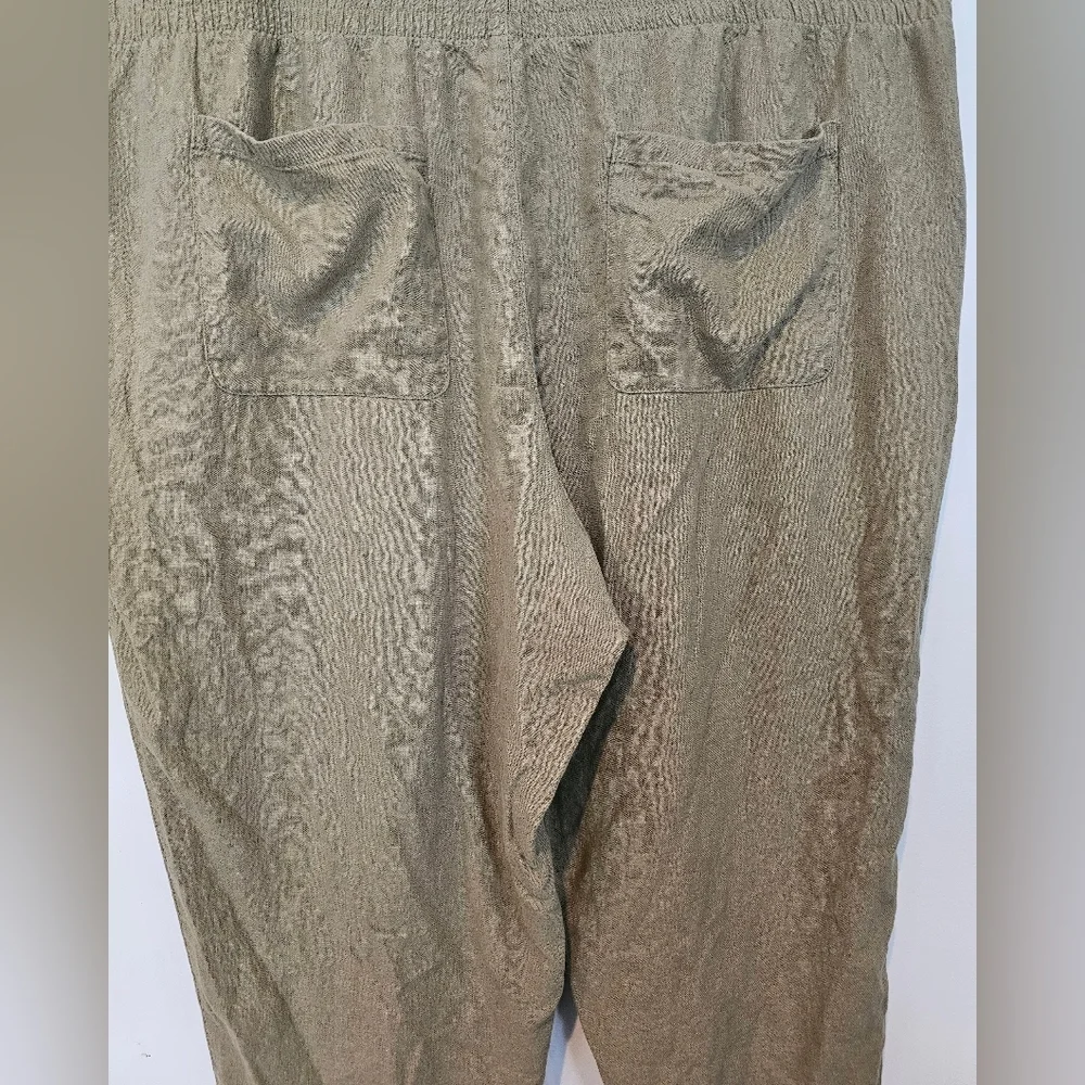 Old Navy Size 3X Linen Blend Hi-Rise Straight Pull On Comfy Waistband Green Pant - Picture 3 of 10